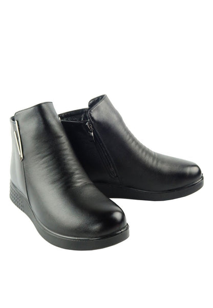 รองเท้าบูท กันหนาว - Modern Low-Heels Flat Leather Ankle Boots รองเท้าบูท กันหนาว - Modern Low-Heels Flat Leather Ankle Boots