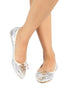 รองเท้าส้นแบนหัวแหลมแต่งโบว์สไตล์ลำลอง - Comfort Metallic Colors Pointed Toe Ballet Flats