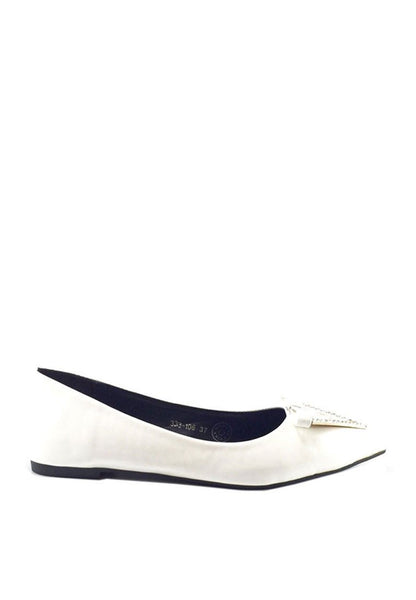 รองเท้าส้นแบนสีขาวแต่งโบว์ - Pointy Loafer Flats Shoes รองเท้าส้นแบนสีขาวแต่งโบว์ - Pointy Loafer Flats Shoes
