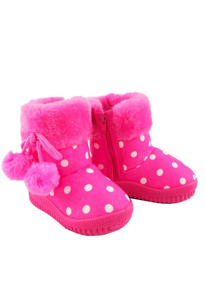 รองเท้าบูทกันหนาวสำหรับเด็ก - Girls Pokla Dot Insulated Fur Lining Snow Boots รองเท้าบูทกันหนาวสำหรับเด็ก - Girls Pokla Dot Insulated Fur Lining Snow Boots