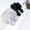 รองเท้าแตะขนเฟอร์ - Plush Faux Fur House Rubber Sole Slipper