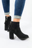 รองเท้าบูทแฟชั่นส้นสูงแต่งพู่ - Pointed Toe Mid Heel Ankle Boots