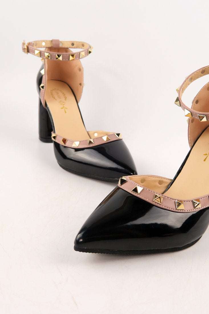 รองเท้าส้นสูง แต่งหมุด - Reims Golden-Tone Studs Gladiator Sandals Pump