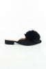 รองเท้าส้นเเบนหัวแหลมเเต่งปอมขนเฟอร์ - Women's  Slip On Backlessat Flat Heel Mule Sandals