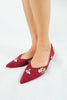 รองเท้าส้นแบนหัวแหลมประดับคริสตัล - Rhinestones Suede Slip-On Shoes