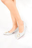 รองเท้าหัวแหลม หนังกากเพชร ประดับมุข - Elegant Glitter Mid Heels Pump Shoes