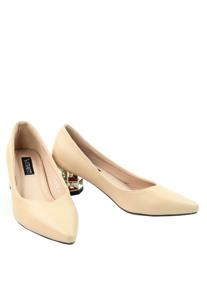 รองเท้าคัตชูหัวแหลม - Golden Chunky Heels Pump Shoes รองเท้าคัตชูหัวแหลม - Golden Chunky Heels Pump Shoes