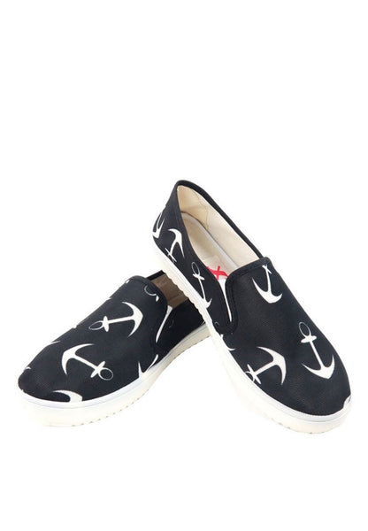 รองเท้าส้นแบนแคนวาสลายสมอ No.1584 - Anchor Printed Canvas Sneaker Flat Shoes รองเท้าส้นแบนแคนวาสลายสมอ No.1584 - Anchor Printed Canvas Sneaker Flat Shoes