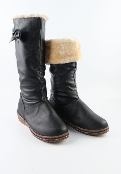 รองเท้าบูทหนังทรงสูงแต่งโบ - Classic Leather Flat To Low Heel Knee High Boots รองเท้าบูทหนังทรงสูงแต่งโบ - Classic Leather Flat To Low Heel Knee High Boots