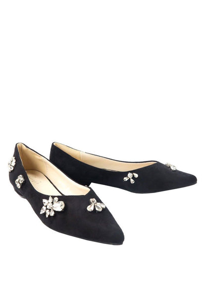 รองเท้าส้นแบนหัวแหลมประดับคริสตัล - Rhinestones Suede Slip-On Shoes รองเท้าส้นแบนหัวแหลมประดับคริสตัล - Rhinestones Suede Slip-On Shoes
