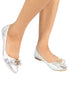 รองเท้าส้นแบนหัวแหลมแต่งโบว์สไตล์ลำลอง - Comfort Metallic Colors Pointed Toe Ballet Flats