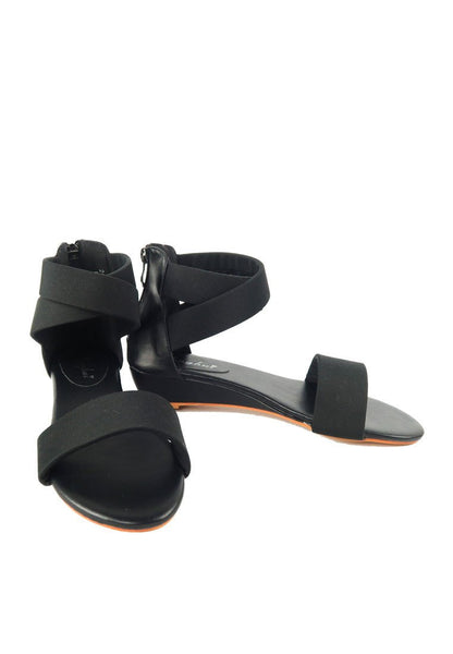 รองเท้าแตะส้นเตารีดสายไขว้ - Zipper Wedge Ankle Strap Sandals