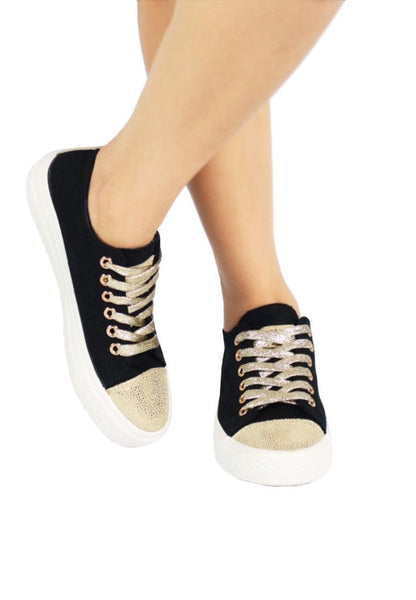 รองเท้าผ้าใบสไตล์สปอร์ต - Double Upper Lace Up Fashion Sneaker