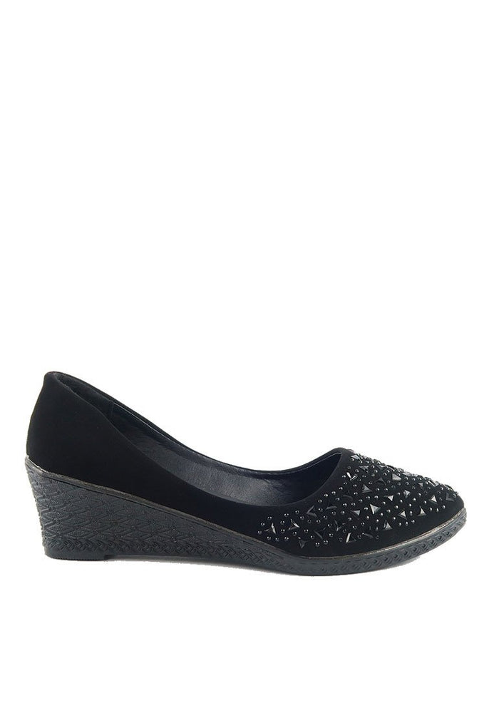 รองเท้าส้นเตารีดประดับกลิตเตอร์ A-298 - Glitter Rubber Wedge Shoes