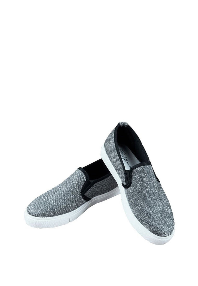 รองเท้าผ้าใบ กลิตเตอร์  -  Glitter Canvas Platform Slip-On Flats Shoes