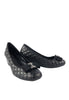 รองเท้าคัตชูส้นเตารีด 221-61 - Embroidered Square Toe Wedge Shoes With Bow