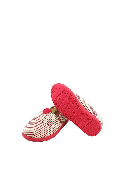 รองเท้าผ้าใบแคนวาสส้นแบบลายเส้นแดงคู่ สำหรับเด็ก - Double Stripe Canvas Flat Shoes