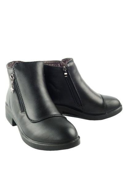 รองเท้าบูท กันหนาว - Modern Low-Heels Flat Leather Ankle Boots