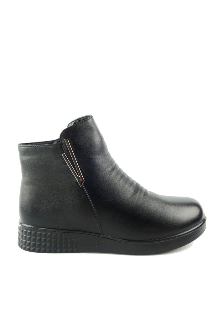 รองเท้าบูท กันหนาว - Modern Low-Heels Flat Leather Ankle Boots