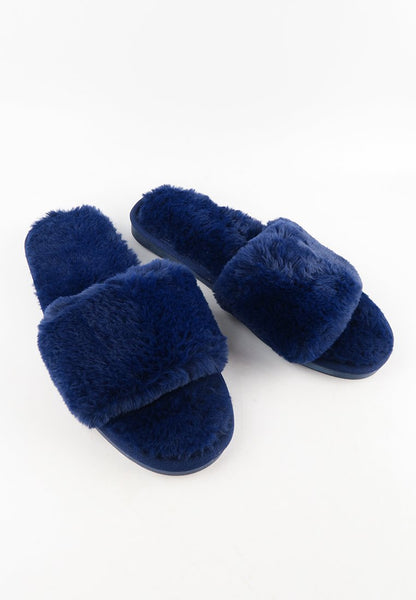 รองเท้าแตะขนเฟอร์  - Plush Faux Fur Rubber Sole House Slipper