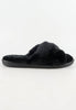 รองเท้าแตะขนเฟอร์ - Cross Straps Plush Faux Fur Rubber Sole House Slipper