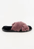 รองเท้าแตะขนเฟอร์ - Cross Straps Plush Faux Fur Rubber Sole House Slipper