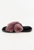 รองเท้าแตะขนเฟอร์ - Cross Straps Plush Faux Fur Rubber Sole House Slipper