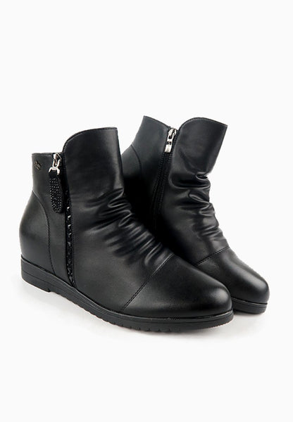 รองเท้าบูทหนังกันหนาวเสริมส้นภายใน ไซส์พิเศษ - Wedge Leather Ankle Boots