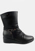 รองเท้าบูทหนัง กันหนาว ไซส์พิเศษ - Leather Wedge Riding Mid-Calf Boots