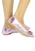 รองเท้าส้นแบนหัวแหลมแต่งโบว์สไตล์ลำลอง - Comfort Metallic Colors Pointed Toe Ballet Flats
