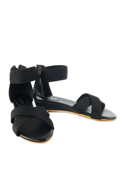 รองเท้าแตะส้นเตารีดสายไขว้ - Zipper Wedge Ankle Strap Sandals