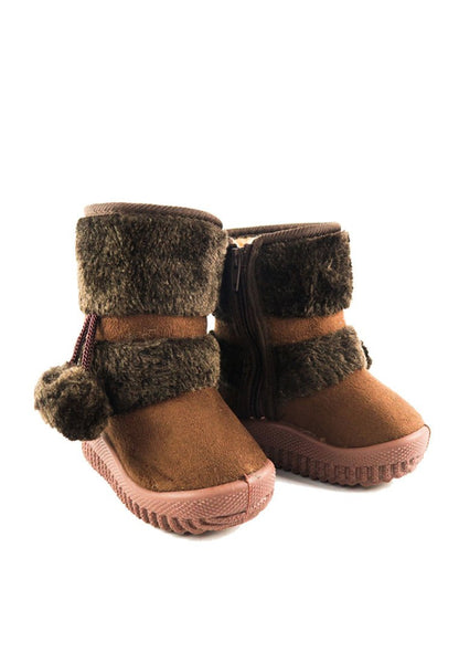 รองเท้าบูทกันหนาวสำหรับเด็ก - Kids Winter Snow Pom Pom Fleece Ankle Boot