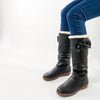 รองเท้าบูทหนังทรงสูงแต่งโบ - Classic Leather Flat To Low Heel Knee High Boots