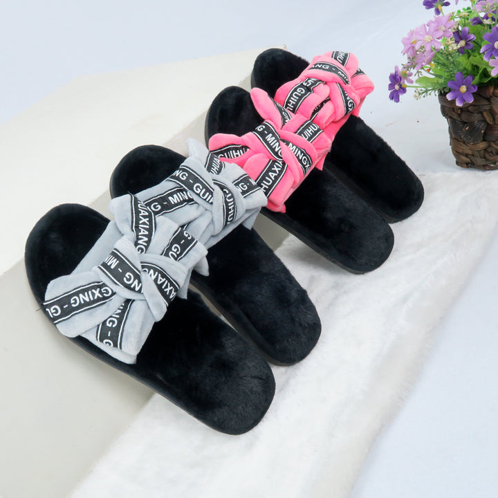 รองเท้าแตะขนเฟอร์ - Plush Faux Fur Rubber Sole House Slipper