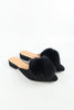 รองเท้าส้นเเบนหัวแหลมเเต่งปอมขนเฟอร์ - Women's  Slip On Backlessat Flat Heel Mule Sandals