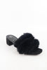 รองเท้าสั้นสูงแต่งขนเฟอร์ - Fluffy Fur Slide Sandals Fashion Block Mid Heel Mule Slippers