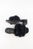 รองเท้าสั้นสูงแต่งขนเฟอร์ - Fluffy Fur Slide Sandals Fashion Block Mid Heel Mule Slippers