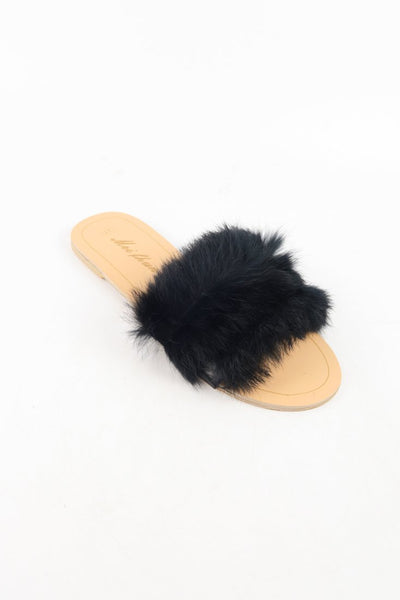 รองเท้าแตะเเต่งขนเฟอร์ - Furry Slides Fashion Fur Sandals