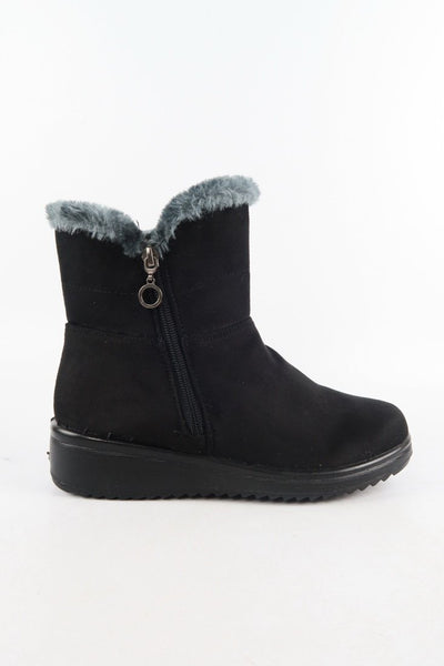 รองเท้าบูทหนังกำมะหยี่ No.811 - Winter Faux Suede Button Warm Fur Lined Ankle Boots