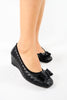 รองเท้าคัตชูส้นเตารีด - Embroidered Square Toe Wedge Shoes With Bow
