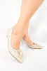รองเท้าหัวแหลม หนังกากเพชร ประดับมุข - Elegant Glitter Mid Heels Pump Shoes