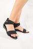 รองเท้าแตะส้นเตารีดสายไขว้ - Zipper Wedge Ankle Strap Sandals