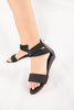 รองเท้าแตะส้นเตารีดสายไขว้ - Zipper Wedge Ankle Strap Sandals