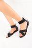 รองเท้าแตะส้นเตารีดสายไขว้ - Zipper Wedge Ankle Strap Sandals