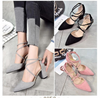 รองเท้าส้นสูงสายไขว้หัวแหลม - Crossed Straps Roman Heel Sandals Shoes
