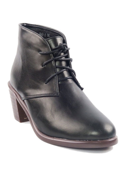 รองเท้าบูทหนังส้นสูง Kisto - Kisto Stacked Heel Lace Up Ankle Boots