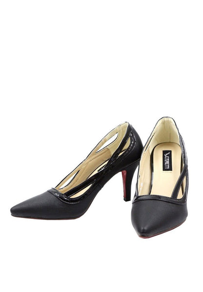 รองเท้าส้นสูง K2918 - Stripe Leather Pointed Toe Pump Shoes