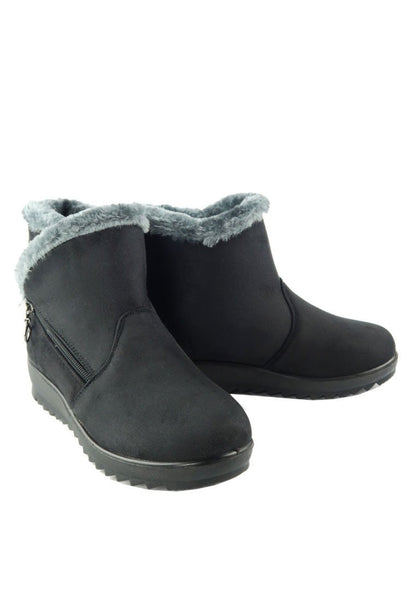 รองเท้าบูทกันหนาว บุขนด้านในอุ่นถึงติดลบ No.915 - Winter Faux Suede Zipper  Fur Lined Ankle Boots