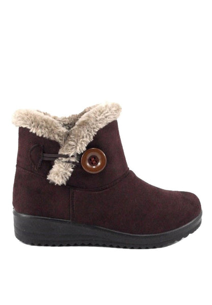 รองเท้าบูทหนังกำมะหยี่ No.912 - Faux Suede Button Warm Fur Lined Ankle Boots