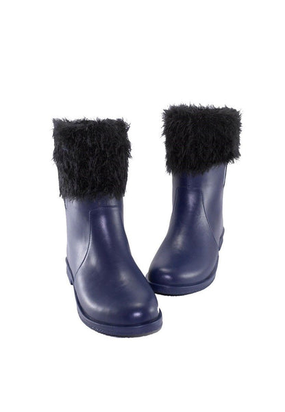 รองเท้าบูทหนังรับเบอร์ กันหิมะกันหนาว แต่งเฟอร์ - Mid Calf Waterproof Rainboots With Fur